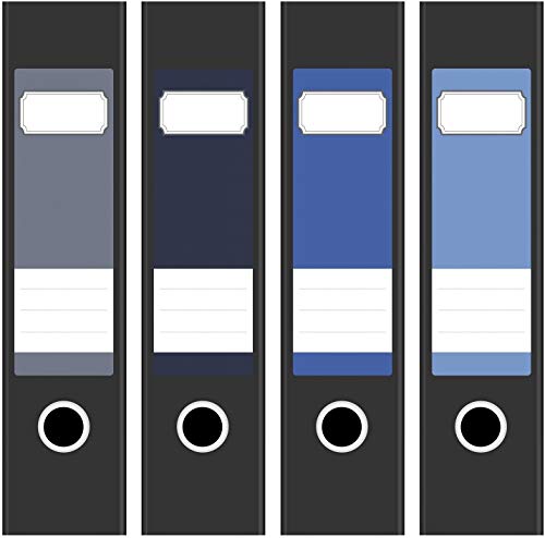 Ordneretiketten | 4 Aufkleber für breite Akten-Ordner | Farben-Mix Blau Grau | selbstklebende Design Akten-Etiketten | Deko Sticker für Rückenschilder Ordnerrücken | zum Beschreiben von Einladungskarten Manufaktur Hamburg
