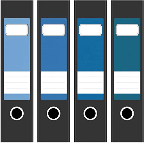 Ordneretiketten | 4 Aufkleber für breite Akten-Ordner | Farben-Mix Blau Verlauf | selbstklebende Design Akten-Etiketten | Deko Sticker für Rückenschilder Ordnerrücken | zum Beschreiben von Einladungskarten Manufaktur Hamburg
