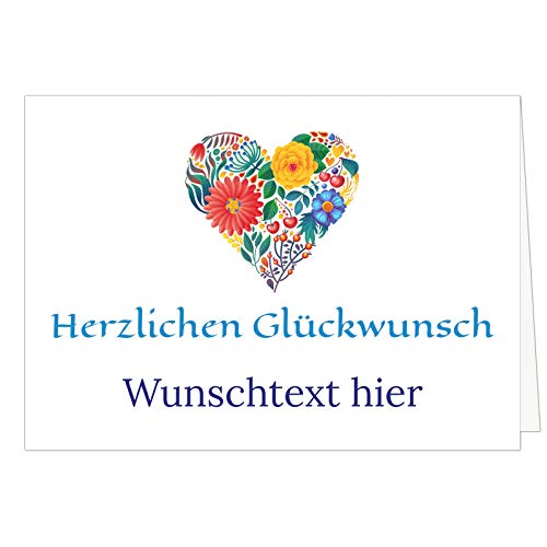 PERSONALISIERTE XXL Glückwunschkarte mit Umschlag - Blumenherz Herzlichen Glückwunsch - Übergroße Klappkarte mit Ihrem Text, anpassbar von Einladungskarten Manufaktur Hamburg