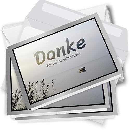 Danksagungskarten Trauer – 10 Klappkarten mit Umschlägen – Motiv: Boot am Steg – Trauerkarten Danksagung mit Text – Dankeskarten Trauer nach Beerdigung von Einladungskarten Manufaktur Hamburg
