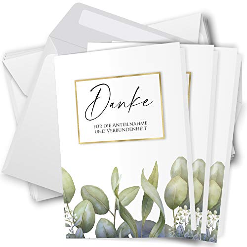 Trauer Danksagungskarten mit Umschlag | Motiv: Eucalyptus, 10 Stück | Dankeskarten DIN A6 Set | Klappkarten-Trauerkarten Danksagung Danke sagen von Einladungskarten Manufaktur Hamburg