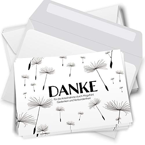 Trauer Danksagungskarten mit Umschlag | Motiv: Fliegende Samen, 10 Stück | Dankeskarten DIN A6 Set | Klappkarten-Trauerkarten Danksagung Danke sagen von Einladungskarten Manufaktur Hamburg
