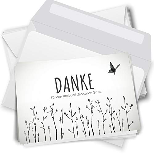 Trauer Danksagungskarten mit Umschlag | Motiv: Fliegender Vogel, 10 Stück | Dankeskarten DIN A6 Set | Klappkarten-Trauerkarten Danksagung Danke sagen von Einladungskarten Manufaktur Hamburg