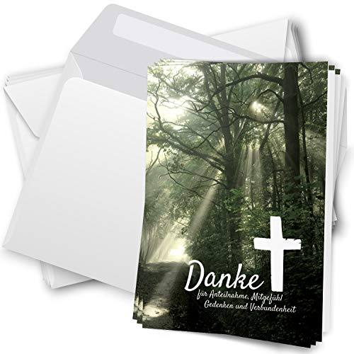 Trauer Danksagungskarten mit Umschlag | Motiv: Lichtung im Wald, 10 Stück | Dankeskarten DIN A6 Set | Klappkarten-Trauerkarten Danksagung Danke sagen von Einladungskarten Manufaktur Hamburg