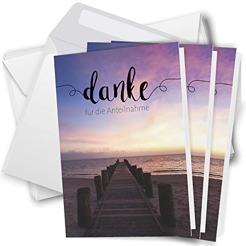 Danksagungskarten Trauer – 10 Klappkarten mit Umschlägen – Motiv: Meer Steg – Seebestattung Meer Trauerkarten Danksagung mit Text – Dankeskarten Trauer nach Beerdigung von Einladungskarten Manufaktur Hamburg