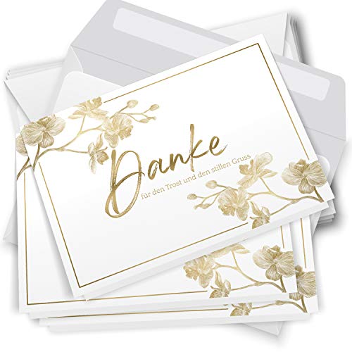 Trauer Danksagungskarten mit Umschlag | Motiv: Orchidee Gold, 10 Stück | Dankeskarten DIN A6 Set | Klappkarten-Trauerkarten Danksagung Danke sagen Trauer Danksagungskarten mit Umschlag | Motiv: Orchidee Gold, 10 Stück | Dankeskarten DIN A6 Set | Klappkarten-Trauerkarten Danksagung Danke sagen von Einladungskarten Manufaktur Hamburg