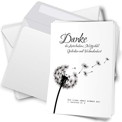 Trauer Danksagungskarten mit Umschlag | Motiv: Pusteblume, 10 Stück | Dankeskarten DIN A6 Set | Klappkarten-Trauerkarten Danksagung Danke sagen von Einladungskarten Manufaktur Hamburg