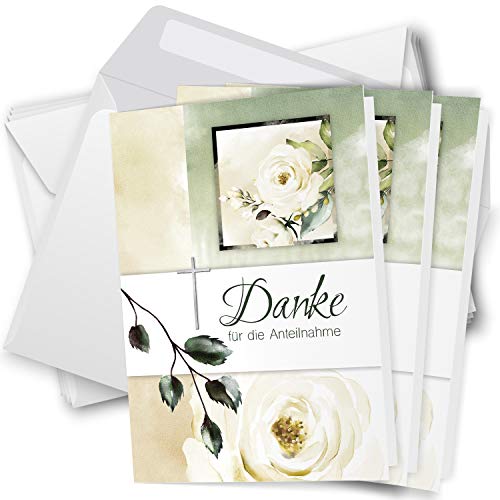 Trauer Danksagungskarten mit Umschlag | Motiv: Rose Aquarell, 10 Stück | Dankeskarten DIN A6 Set | Klappkarten-Trauerkarten Danksagung Danke sagen von Einladungskarten Manufaktur Hamburg