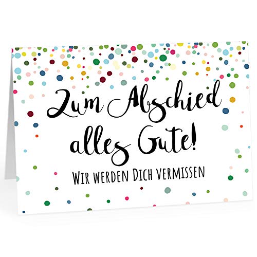 XXL Abschiedskarte (A4) | Konfetti bunt - Wir werden DICH vermissen | mit Umschlag | edle und hochwertige Klappkarte | Zum Abschied | Große Karte für Kollegen, Pension, Rente von Einladungskarten Manufaktur Hamburg