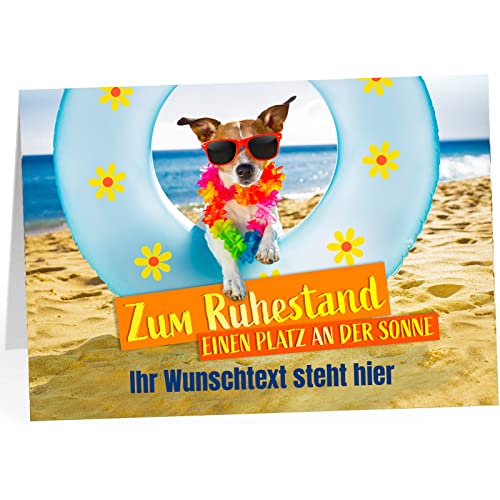 XXL Abschiedskarte PERSONALISIERT (A4) - Witziger Hund am Strand 2 - große Klappkarte für Kollegen mit Umschlag zur Rente Ruhestand Pension von Einladungskarten Manufaktur Hamburg
