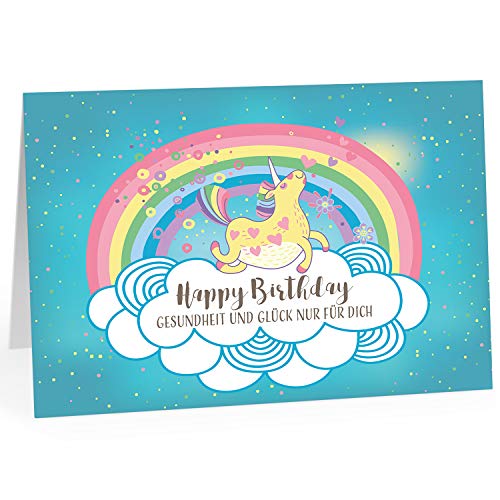 XXL Geburtstagskarte (A4) | Einhorn Regenbogen für Mädchen | mit Umschlag | Glückwunsch zum Geburtstag | edle und hochwertige Klappkarte | Grußkarte | Maxikarte extra groß von Einladungskarten Manufaktur Hamburg