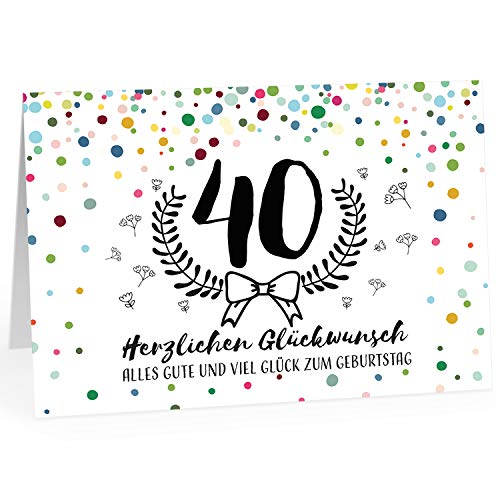 XXL Geburtstagskarte (A4) | Konfetti 40 | mit Umschlag | Glückwunsch zum 40. Geburtstag | edle und hochwertige Klappkarte | Grußkarte | Maxikarte extra groß von Einladungskarten Manufaktur Hamburg