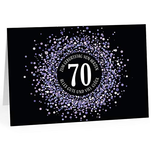 XXL Geburtstagskarte (A4) | Konfetti Look Lila auf schwarz | mit Umschlag | Glückwunsch zum 70. Geburtstag | edle und hochwertige Klappkarte | Grußkarte | Maxikarte extra groß von Einladungskarten Manufaktur Hamburg
