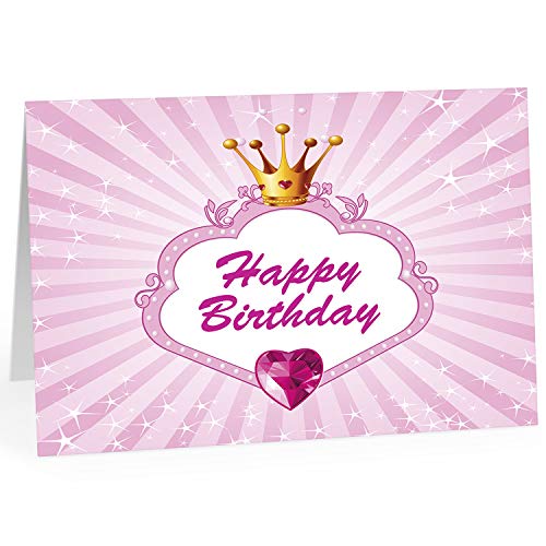 XXL Geburtstagskarte (A4) | Prinzessin Rosa mit Krone für Mädchen | mit Umschlag | Glückwunsch zum Geburtstag | edle und hochwertige Klappkarte | Grußkarte | Maxikarte extra groß von Einladungskarten Manufaktur Hamburg