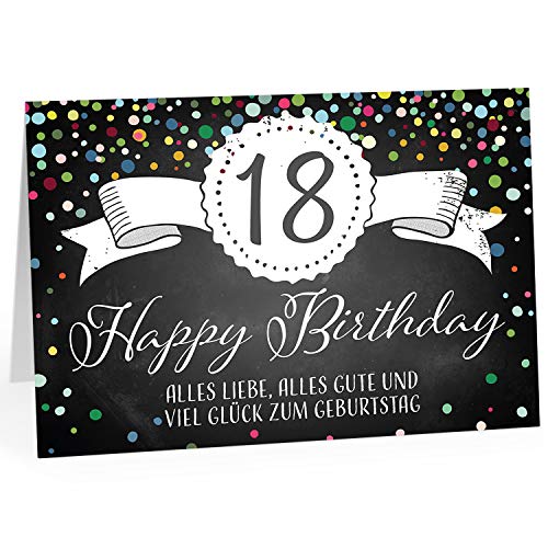 XXL Geburtstagskarte (A4) | Tafel Look Konfetti | mit Umschlag | Glückwunsch zum 18. Geburtstag | edle und hochwertige Klappkarte | Grußkarte | Maxikarte extra groß von Einladungskarten Manufaktur Hamburg