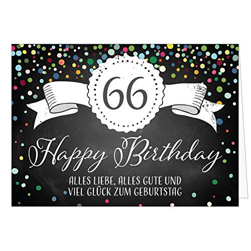 XXL Geburtstagskarte (A4) | Tafel Look Konfetti | mit Umschlag | Glückwunsch zum 66. Geburtstag | edle und hochwertige Klappkarte | Grußkarte | Maxikarte extra groß von Einladungskarten Manufaktur Hamburg