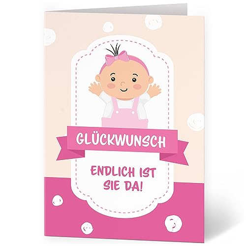 XXL Glückwunschkarte (A4) zur Geburt Mädchen Rosa - hochwertige Klappkarte | Große Karte Grußkarte Glückwunsch mit Umschlag Baby Eltern von Einladungskarten Manufaktur Hamburg