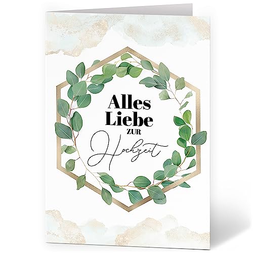 XXL Glückwunschkarte (A4) | zur Hochzeit | mit Umschlag | Eucalyptus Rahmen | edle und hochwertige Klappkarte | Große Design Karte zum Verschenken | Maxi Karte Überformat von Einladungskarten Manufaktur Hamburg