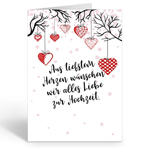 XXL Glückwunschkarte (A4) | zur Hochzeit | mit Umschlag | Hängende Herzen mit Text | edle und hochwertige Klappkarte | Große Design Karte zum Verschenken | Maxi Karte Überformat von Einladungskarten Manufaktur Hamburg