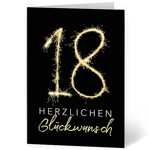 XXL Glückwunschkarte zum 18. Geburtstag (A4) 18 Funken - hochwertige Klappkarte | Große Design Maxi Karte Grußkarte Volljährig Geburtstagskarte mit Umschlag von Einladungskarten Manufaktur Hamburg