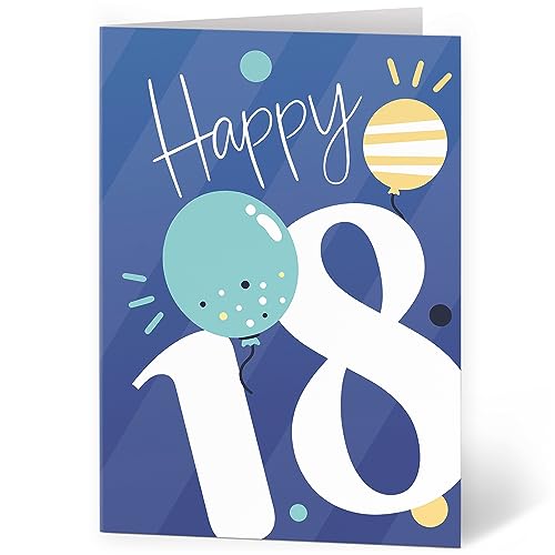 XXL Glückwunschkarte zum 18. Geburtstag (A4) Happy Blau - hochwertige Klappkarte | Große Design Maxi Karte Grußkarte Volljährig Geburtstagskarte mit Umschlag von Einladungskarten Manufaktur Hamburg