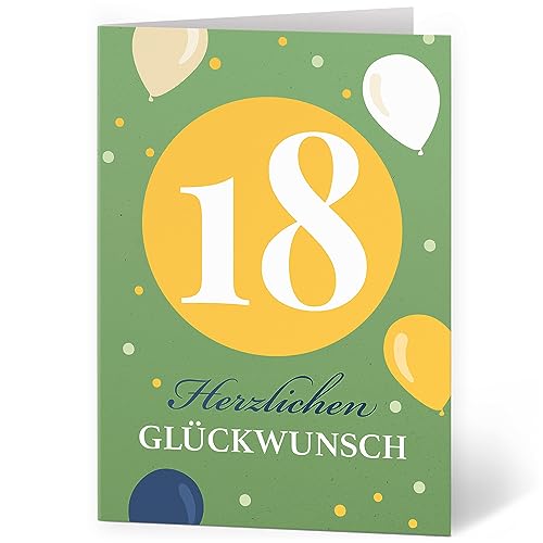 XXL Glückwunschkarte zum 18. Geburtstag (A4) Herzlichen Glückwunsch Grün - hochwertige Klappkarte | Große Design Maxi Karte Grußkarte Volljährig Geburtstagskarte mit Umschlag von Einladungskarten Manufaktur Hamburg