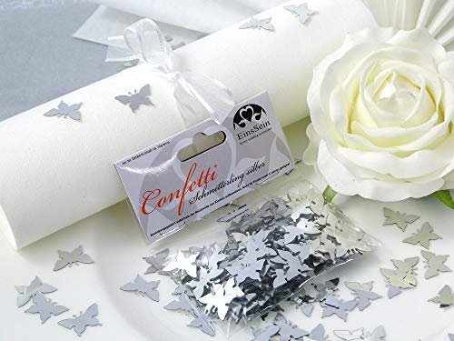 14g Streudeko Konfetti Hochzeit EinsSein® Schmetterling silber metallisch Tischdeko Hochzeit von EinsSein