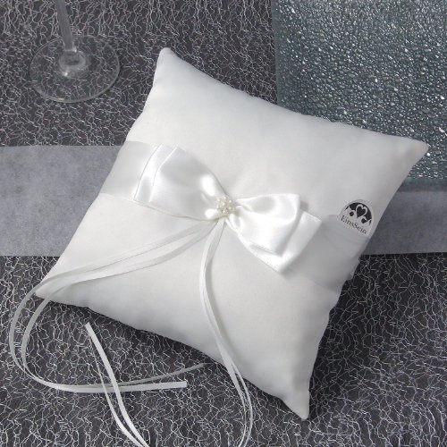 EinsSein 1x Ringkissen Hochzeit Twinbow 20x20 groß Creme Standesamt | Traukissen Kissen für Trauringe Eheringe Ringe | Wedding Ring sprich Ringhalter Hochzeit | Satin Stoff Vintage klassisch von EinsSein