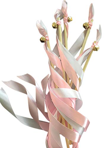 EinsSein 20x Wedding Wands Liebeszauber rosa Spalier Hochzeit Glücksstäbe Stäbe Spitze rund Kirche runde Holzstäbe Glöckchen Konfetti Standesamt Holz von EinsSein
