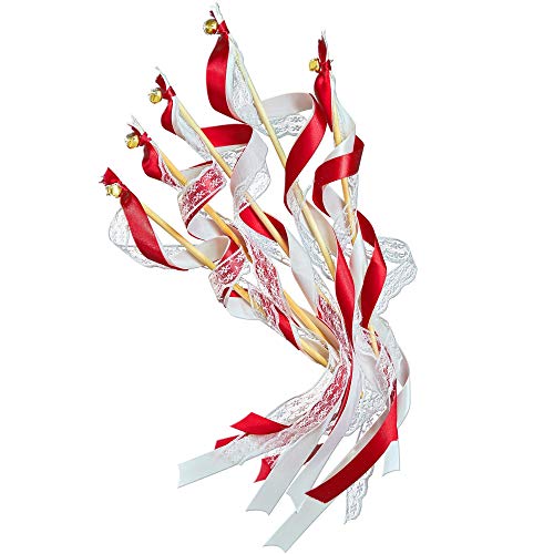 EinsSein 20x Wedding Wands Romantic rot Spalier Hochzeit Glücksstäbe Stäbe Spitze rund Kirche runde Holzstäbe Glöckchen Konfetti Standesamt Holz von EinsSein