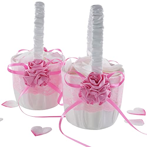 EinsSein 2X Streukörbchen Hochzeit Flower Rosé 17x26x13 rosa Weiss Blumenkorb Blumenmädchen Streukorb Korb Körbchen Blumenkörbe Blumenkinder Blumen Streukorb Streuen von EinsSein