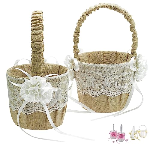 EinsSein 2X Streukörbchen Jute Flower 17x26x13 Blumenkorb Blumenmädchen Streukorb Korb Körbchen Blumenkörbe Blumenkinder Blumen Streukorb Streuen von EinsSein