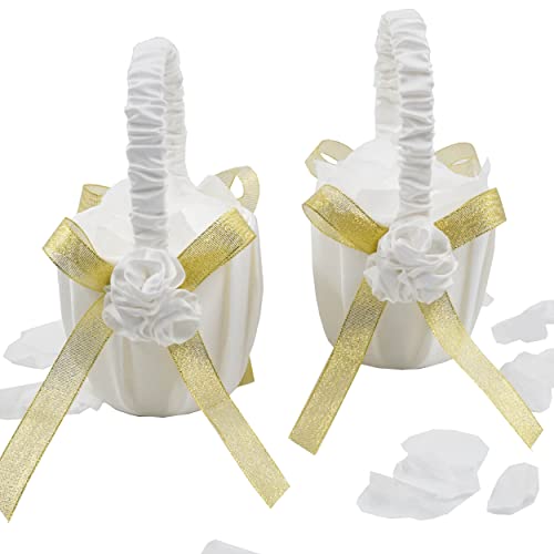 EinsSein 2x Streukörbchen Golden Flower 17x26x13 creme Blumenkorb Blumenmädchen Streukorb Korb Körbchen Blumenkörbe Blumenkinder Blumen Streukorb Streuen von EinsSein