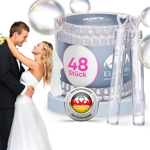 EinsSein 48x Seifenblasen Hochzeit Herzgläschen Box Weiss gastgeschenke für die Hochzeit hochzeits luftblasen Herz verlobung Herzform seifenblase Ideen hochzeitsdeko Mini hochzeitsseifenblasen von EinsSein