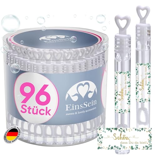 EinsSein 96x Seifenblasen Hochzeit Herzgläschen Schön, DASS Du da bist gold-grün Set mit Aufkleber Set weiss Gastgeschenke für die Hochzeit, Taufe - Hochzeitsseifenblasen mit Freudentränen kombinieren EinsSein 96x Seifenblasen Hochzeit Herzgläschen Schön, DASS Du da bist gold-grün Set mit Aufkleber Set weiss Gastgeschenke für die Hochzeit, Taufe - Hochzeitsseifenblasen mit Freudentränen kombinieren von EinsSein