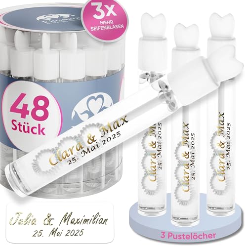 EinsSein personalisierte Seifenblasen Hochzeit Lovegläschen Weiss 48 Stück | Seifenblasen mit Aufkleber als Gastgeschenke auch für die Taufe Geburtstag Party | Hochzeitsseifenblasen | Wedding Bubbles von EinsSein