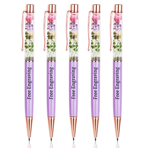 5 Personalisierte Kugelschreiber mit Gravur | Geschenke Personalisiert | mit Gravur Namen & Text | Tolles Geschenk für Damen, Hochzeiten, Brautjungfern und Schwestern (Lila) von EinzigGeschenk
