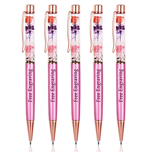 5 Personalisierte Kugelschreiber mit Gravur | Geschenke Personalisiert | mit Gravur Namen & Text | Tolles Geschenk für Damen, Hochzeiten, Brautjungfern und Schwestern (Rosa) von EinzigGeschenk