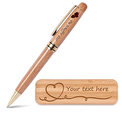 EinzigGeschenk Personalisiertes Holz Kugelschreiber Set mit Gravur | Geschenk für Lehrer, Abschluss oder Mitarbeiter | Einseitige Gravur auf Stift und Holzkasten (Style 5) von EinzigGeschenk