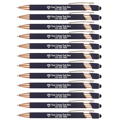 Personalisierte Kugelschreiber mit Gravur | 12er-Pack Metall-Kugelschreiber | Inklusive Logo & Textgravur | Geschenk für Lehrer, Abschluss oder Mitarbeiter (Dunkelblau) von EinzigGeschenk