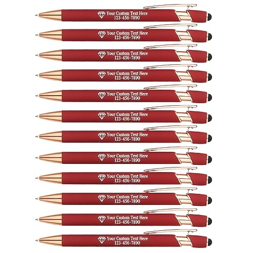 Personalisierte Kugelschreiber mit Gravur | 12er-Pack Metall-Kugelschreiber | Inklusive Logo & Textgravur | Geschenk für Lehrer, Abschluss oder Mitarbeiter (Dunkelrot) von EinzigGeschenk