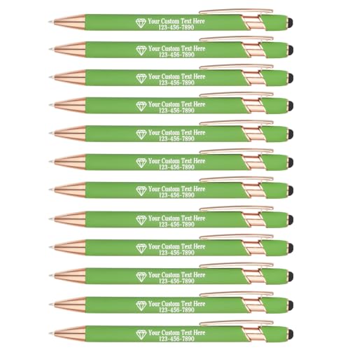 Personalisierte Kugelschreiber mit Gravur | 12er-Pack Metall-Kugelschreiber | Inklusive Logo & Textgravur | Geschenk für Lehrer, Abschluss oder Mitarbeiter (Grün) von EinzigGeschenk