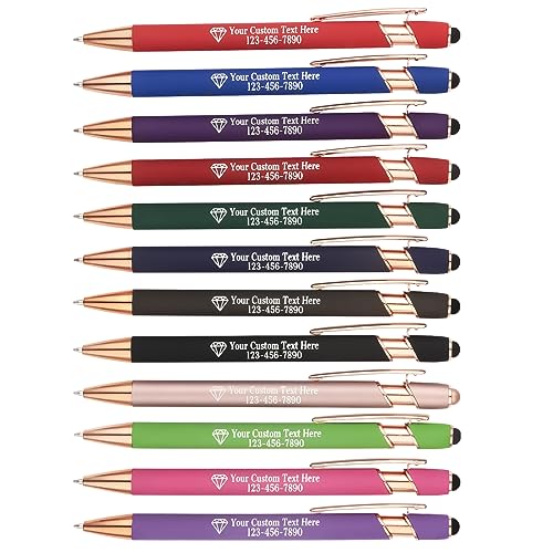 Personalisierte Kugelschreiber mit Gravur | 12er-Pack Metall-Kugelschreiber | Inklusive Logo & Textgravur | Geschenk für Lehrer, Abschluss oder Mitarbeiter (Mehrfarbig) von EinzigGeschenk