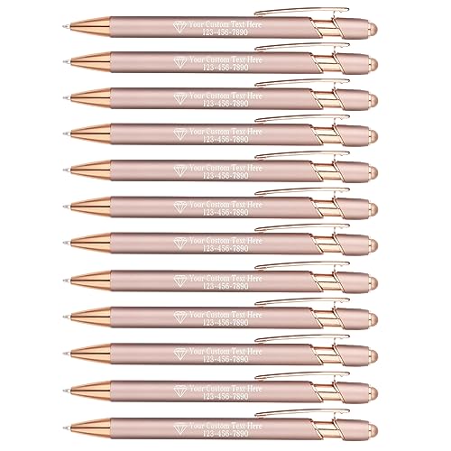 Personalisierte Kugelschreiber mit Gravur | 12er-Pack Metall-Kugelschreiber | Inklusive Logo & Textgravur | Geschenk für Lehrer, Abschluss oder Mitarbeiter (Roségold) von EinzigGeschenk