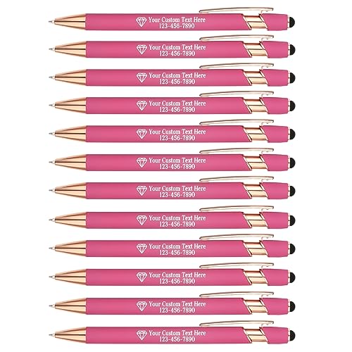 Personalisierte Kugelschreiber mit Gravur | 12er-Pack Metall-Kugelschreiber | Inklusive Logo & Textgravur | Geschenk für Lehrer, Abschluss oder Mitarbeiter (Rosenrot) von EinzigGeschenk