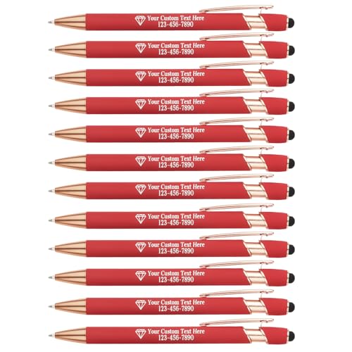 Personalisierte Kugelschreiber mit Gravur | 12er-Pack Metall-Kugelschreiber | Inklusive Logo & Textgravur | Geschenk für Lehrer, Abschluss oder Mitarbeiter (Rot) von EinzigGeschenk
