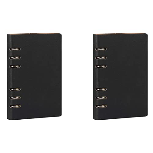 Eioeeklop 2X A5 Notizbuch 6 Löcher PU LEDer Bezug Notizbuch Loses LEDer Nachfüllbare Notebook Bindemittel Ringe Tagebuch (Schwarz) von Eioeeklop
