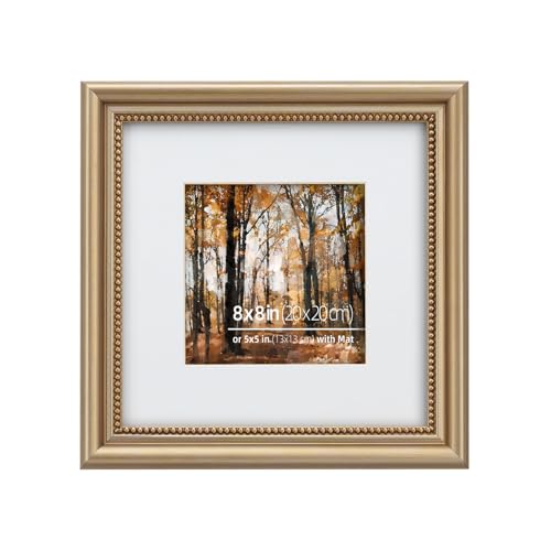 Eitida Klassischer Galerie-Bilderrahmen aus Holz, kunstvolle Perleninnenseite, mattiert für 13 x 13 cm, Antik-Champagner-Messing, 20 x 20 cm von Eitida