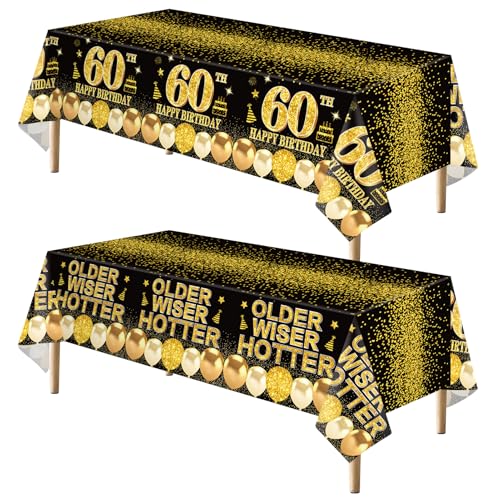 Eiurteao Tischdecke zum 60. Geburtstag, Motiv: "Happy 60th Birthday", für Männer und Frauen, Vintage, wasserdicht, Kunststoff, rechteckig, Partyzubehör, 2 Stück Eiurteao Tischdecke zum 60. Geburtstag, Motiv: "Happy 60th Birthday", für Männer und Frauen, Vintage, wasserdicht, Kunststoff, rechteckig, Partyzubehör, 2 Stück von Eiurteao