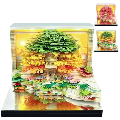 2026 3D Tischkalender mit LED-Lichtern, 3D Memo Block, Baumhaus, Abnehmbarer Kalender 2026, Zeitmesser Kalender 2026, Geschenk für Weihnachten, Thanksgiving, Geburtstag von Eivdru
